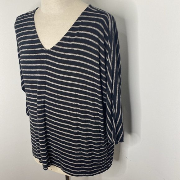 J JIll Pink T- Shirt Women's XL Tunic Top Black Tan Striped V Neck 3/4 Sleeve - Picture 2 of 6